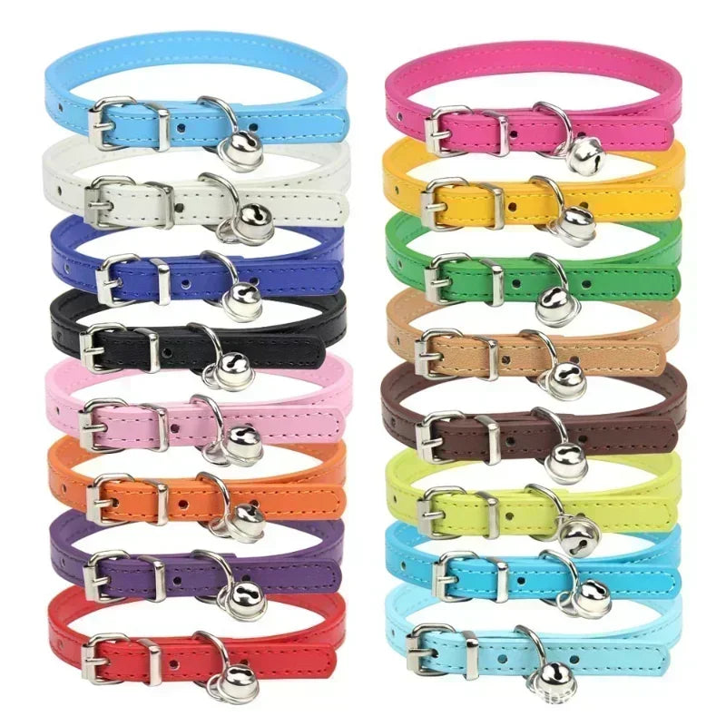 Adjustable Cat Collar Soft Genuine Leather Pet Collars for Cats Kitten Puppy Small Dogs Pet Accessories Cat Collar with Bell